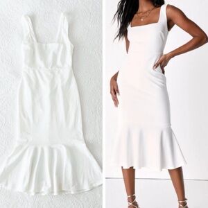 White Square Neck Trumpet Midi Dress Size Small